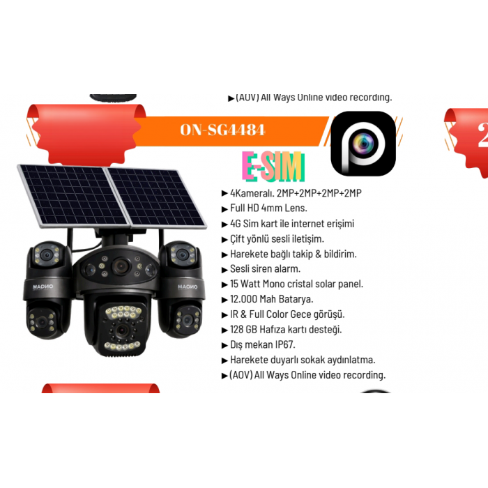 4 Kameralı Güneş Enerjili Kamera 1 YIL İNTERNET HEDİYE