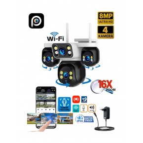 ES-5804 8MP 4 Kameralı Wifi 16X Zoom HiEasy Gece Görüş Çift Yönlü Ses Uzaktan İzleme Kişi Takibi