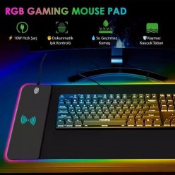 PowerMaster PM-25115 XL RGB Gaming Mouse Pad Wireless Telefon Şarj Destekli 14 Modlu