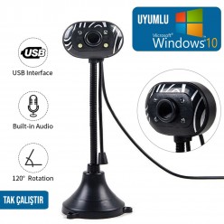 PC WEBCAM USB IŞIKLI MİKROFONLU TAK ÇALIŞTIR WIN10 UYUMLU HD EBA