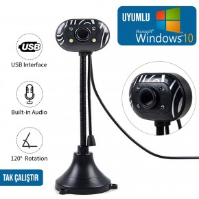 PC WEBCAM USB IŞIKLI MİKROFONLU TAK ÇALIŞTIR WIN10 UYUMLU HD EBA
